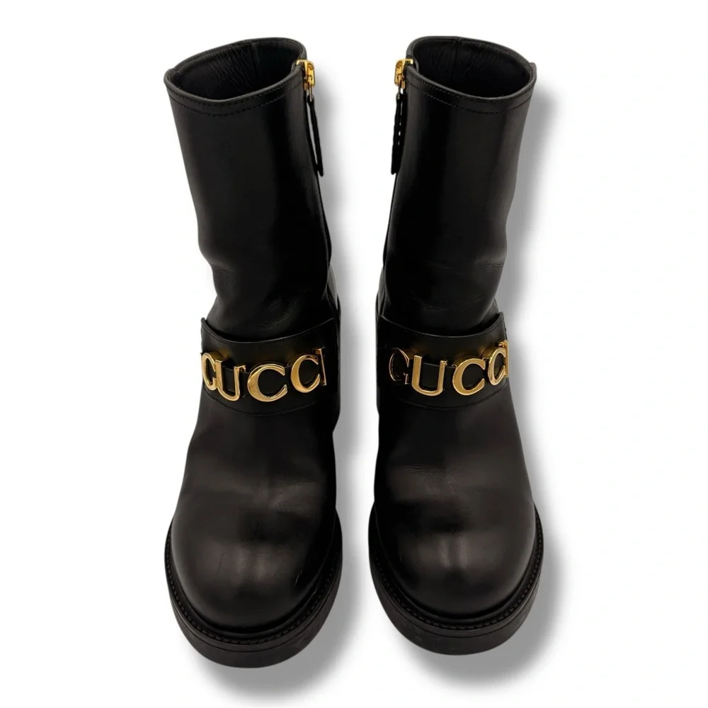 Gucci Logo Ankle Boots Black Leather – EU 37 - Picture 1 of 16